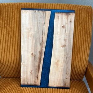 Blue and Natural Wood Decorative Panel